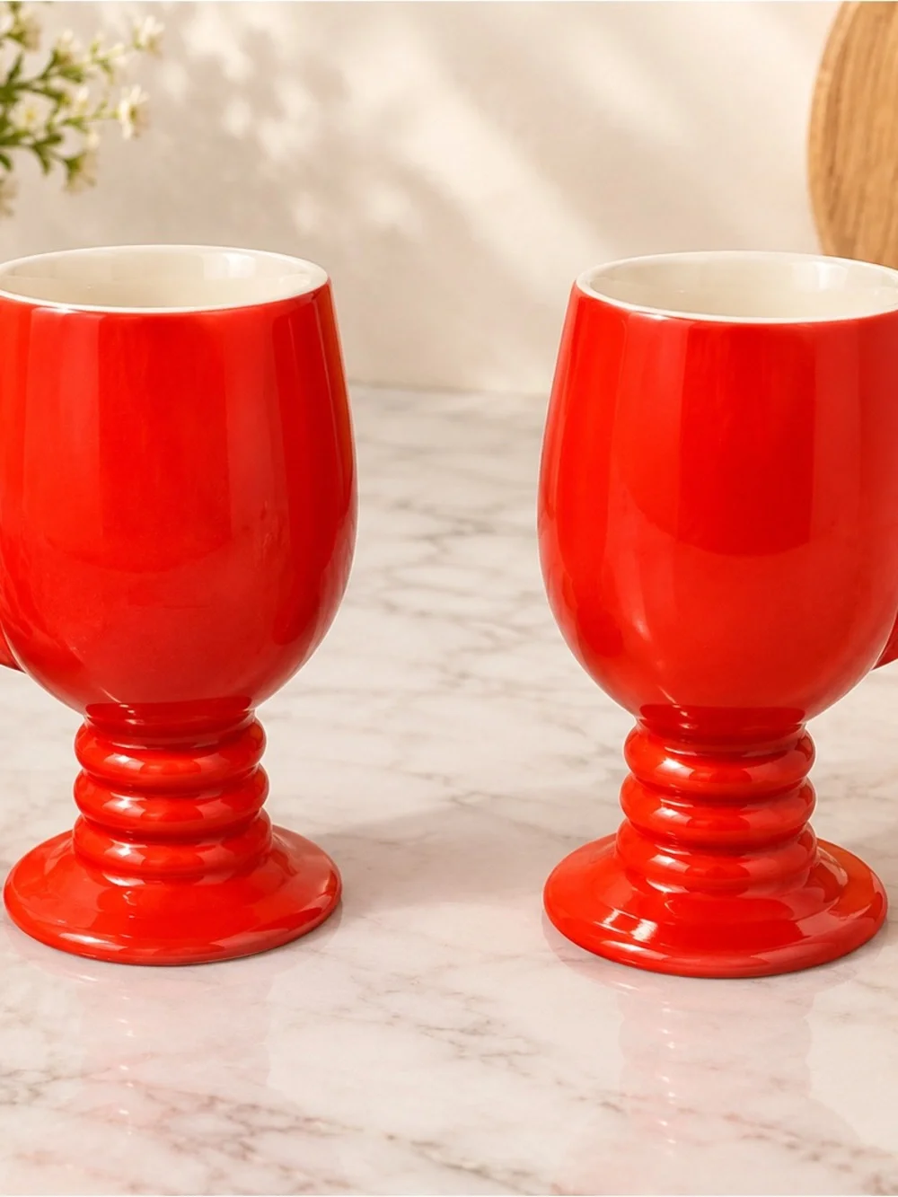 Red Ceramic Stemmed Goblet - Stylish Dining Glassware